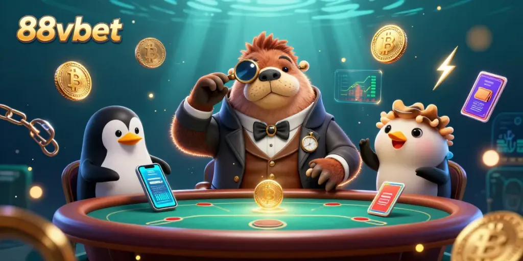 Experience the thrilling underwater poker scene with 88vbet's vibrant characters and poker action.