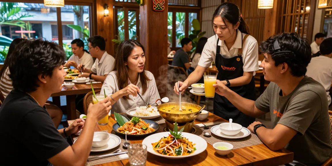 Kinalyrestaurant.com features a cozy Thai restaurant atmosphere with guests enjoying vibrant dishes and warm lighting.