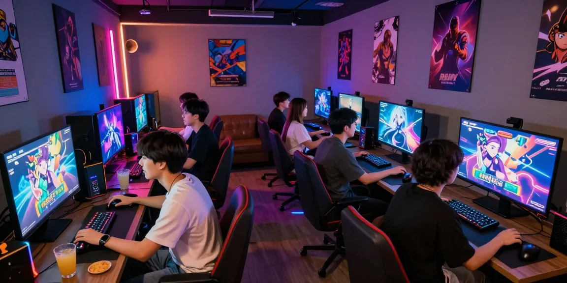 Group of friends enjoying interactive porngame sessions in a vibrant gaming lounge.