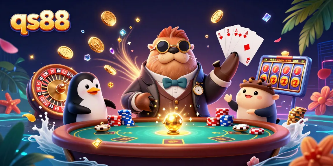 Engage with qs88's thrilling poker scene featuring unique underwater characters and dynamic casino elements.