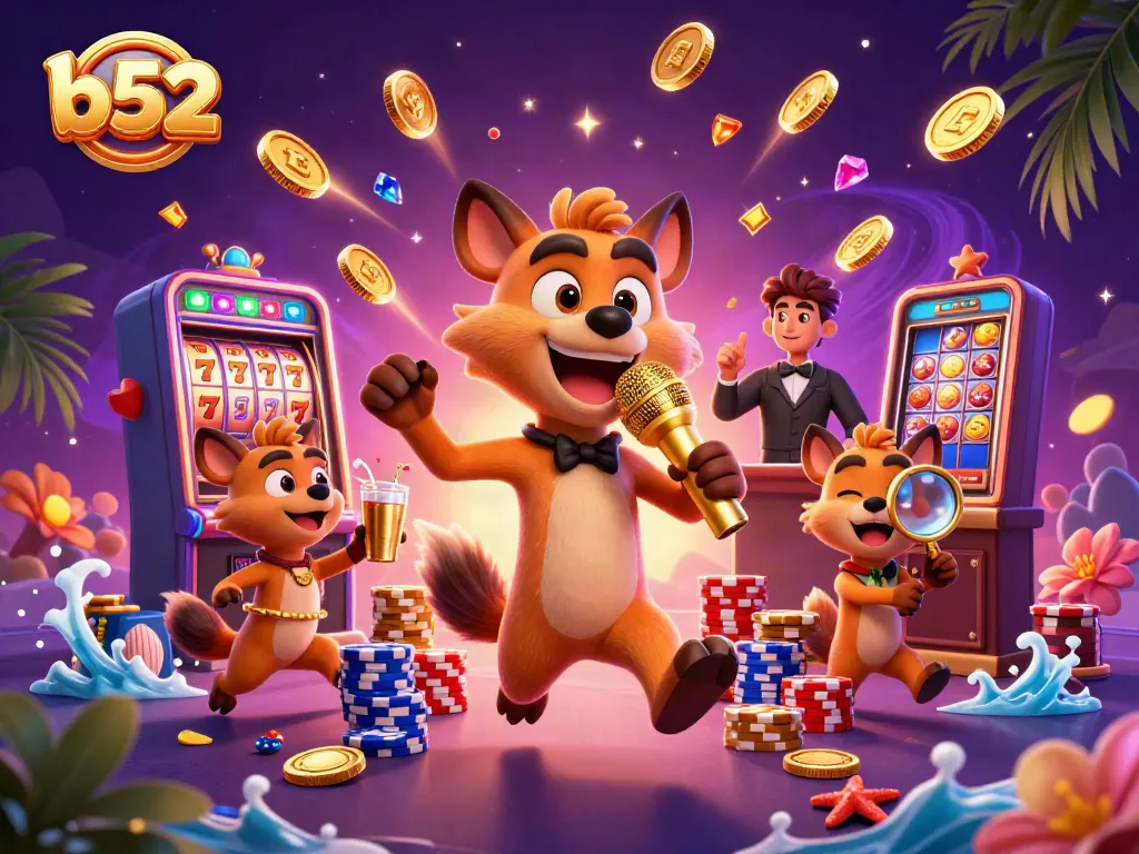 Engage in b52 excitement at a lively casino scene with humorous hyenas.