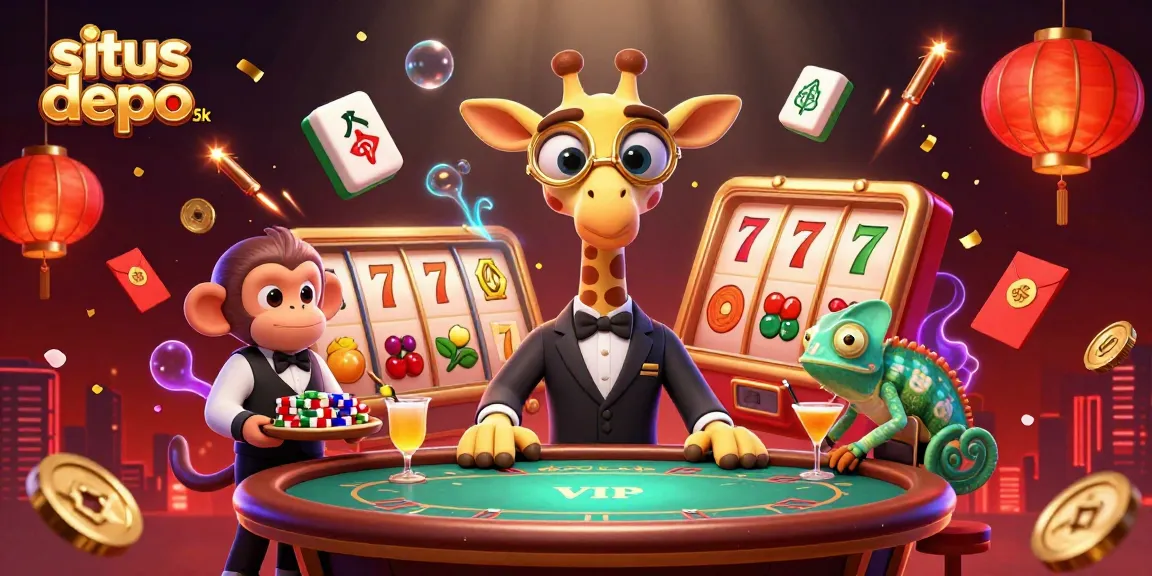 Join the excitement of situs depo 5k with vibrant 3D casino characters and slot game elements.