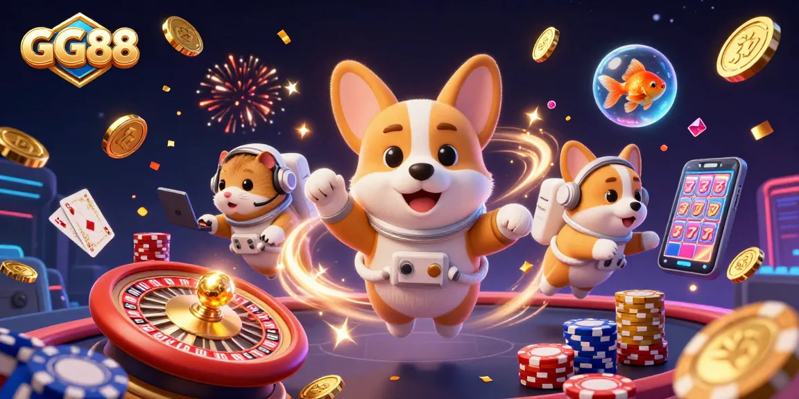 Experience thrilling gaming moments at GG88 with vivid 3D characters exploring space casino adventures.